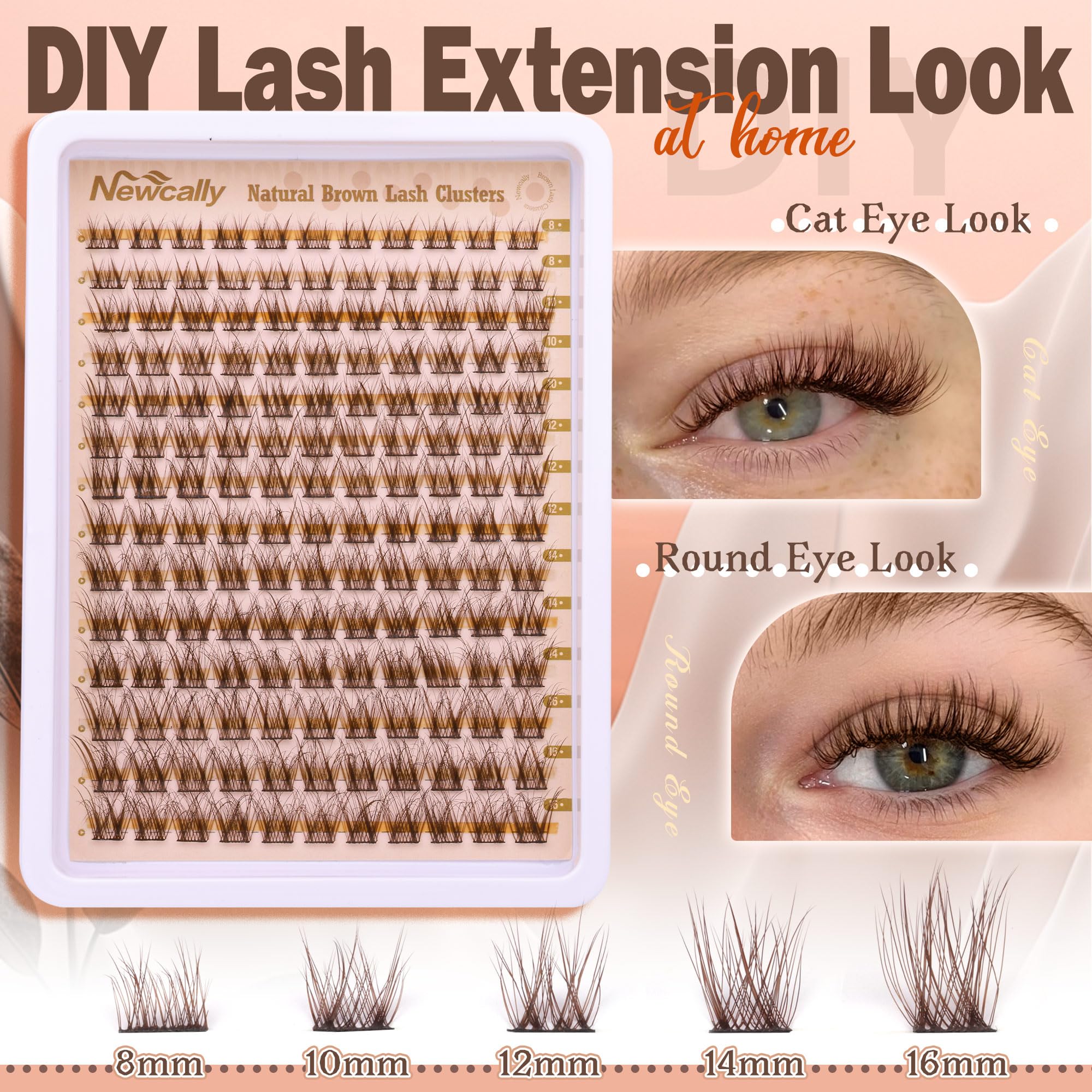 Newcally extensions cils bruns, style naturel pour chaque jour.