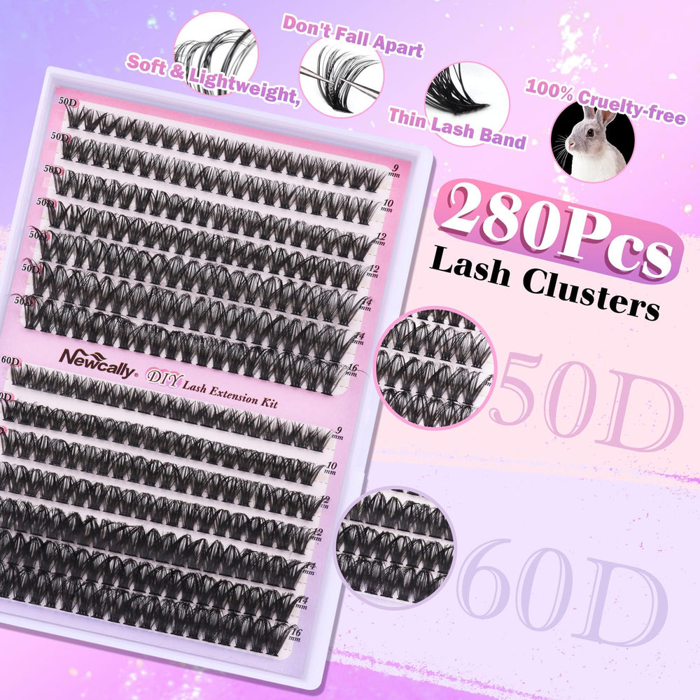 Newcally kit cils 3en1-adhesif-pinces-brosse pratique pour une application facile.