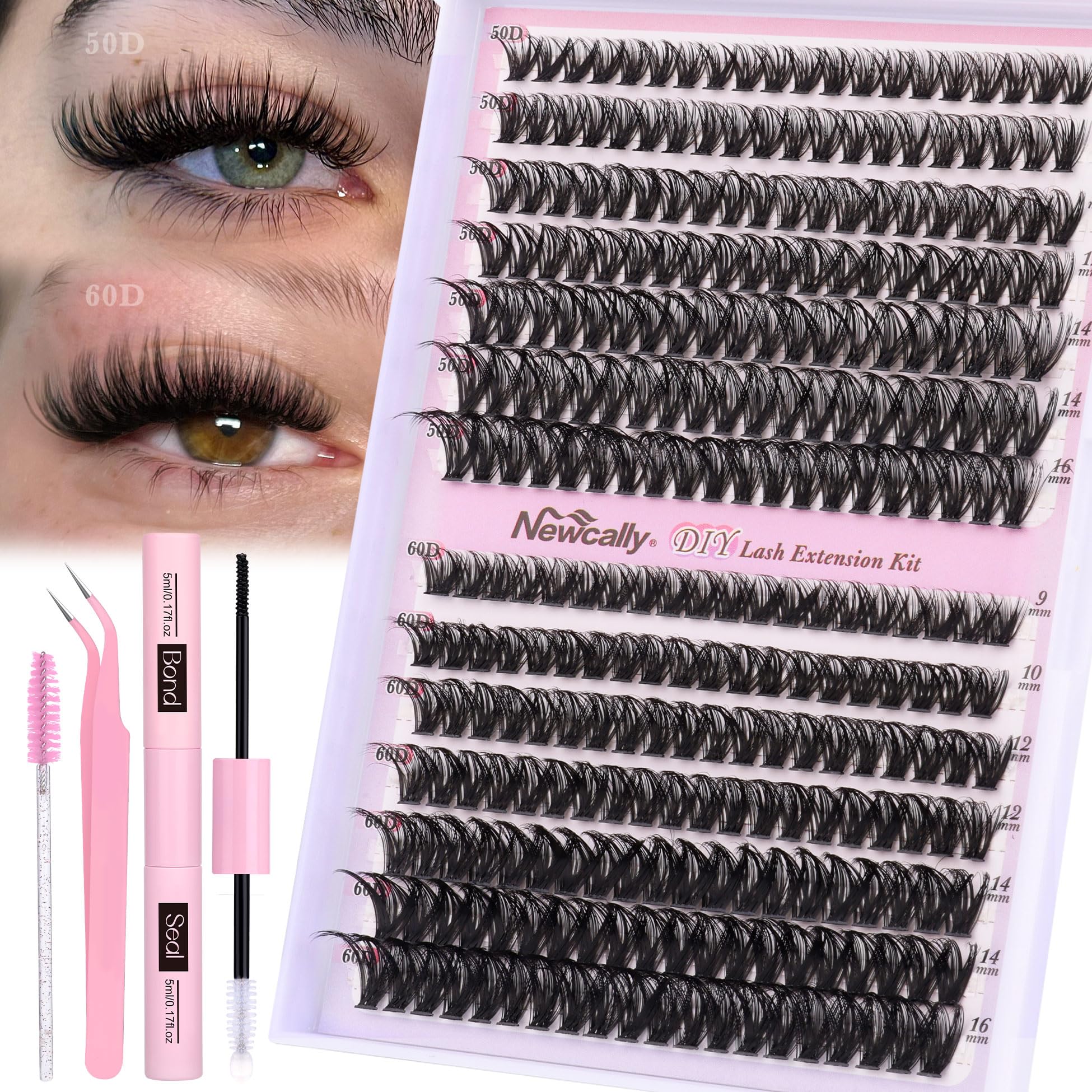 Newcally kit cils ensembles 50D60D wispy d-curly pour volume léger et naturel.