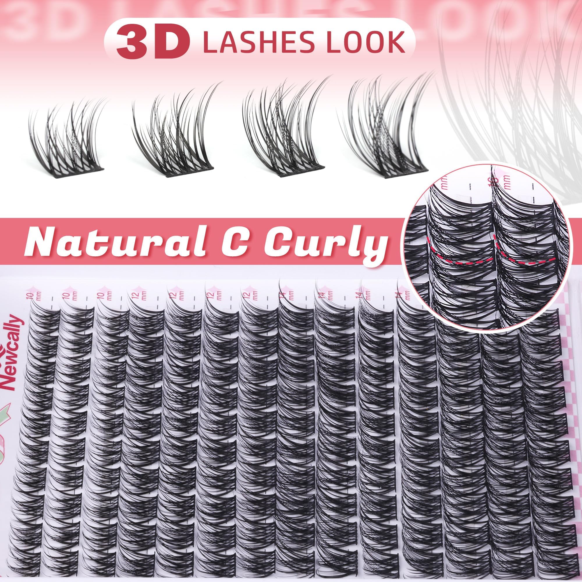 Newcally Wispy Lash Clusters boucle-C pour une courbe naturelle du regard.