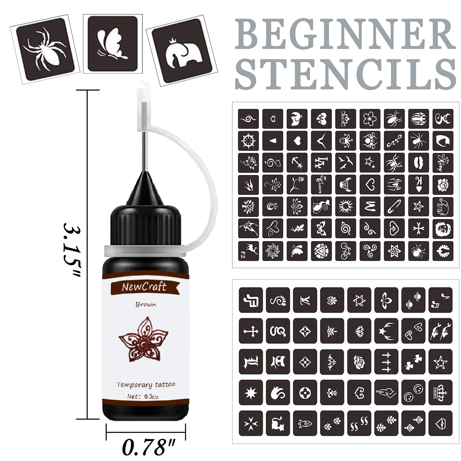 NewCraft gabarits tatouage brun: 103 motifs pour designs variés et rapides.