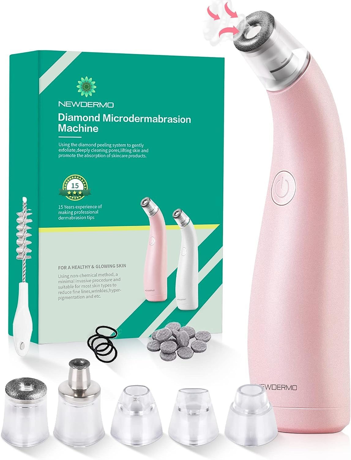 NEWDERMO 2-en-1 : appareil visage rose pour exfoliation en douceur et éclat