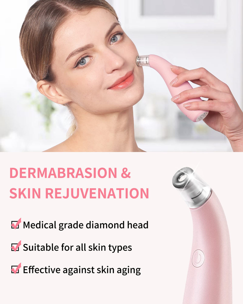 NEWDERMO 2-en-1 : tête diamant rose pour peau plus lisse