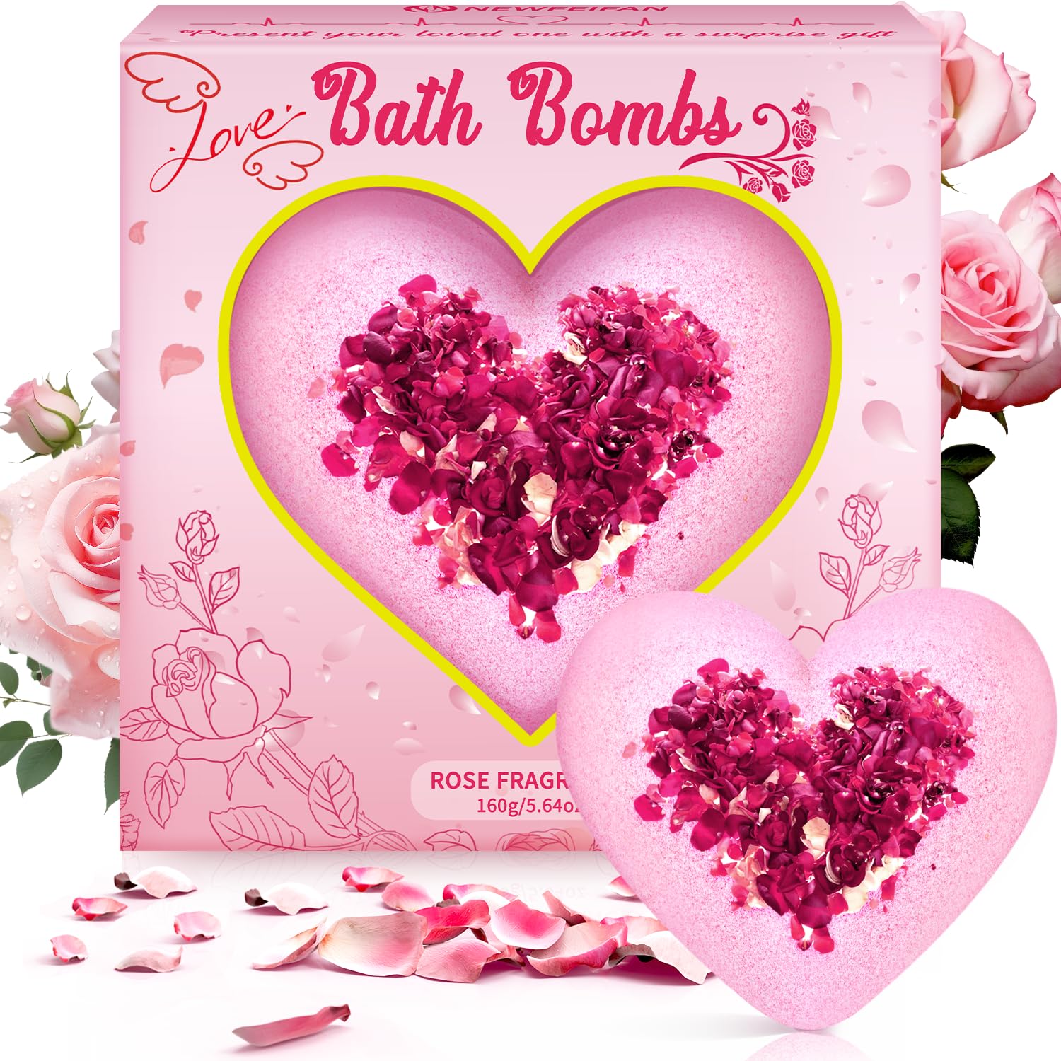 NEWFEIFAN cœur-bain-rose-organique, expérience spa romantique à domicile.