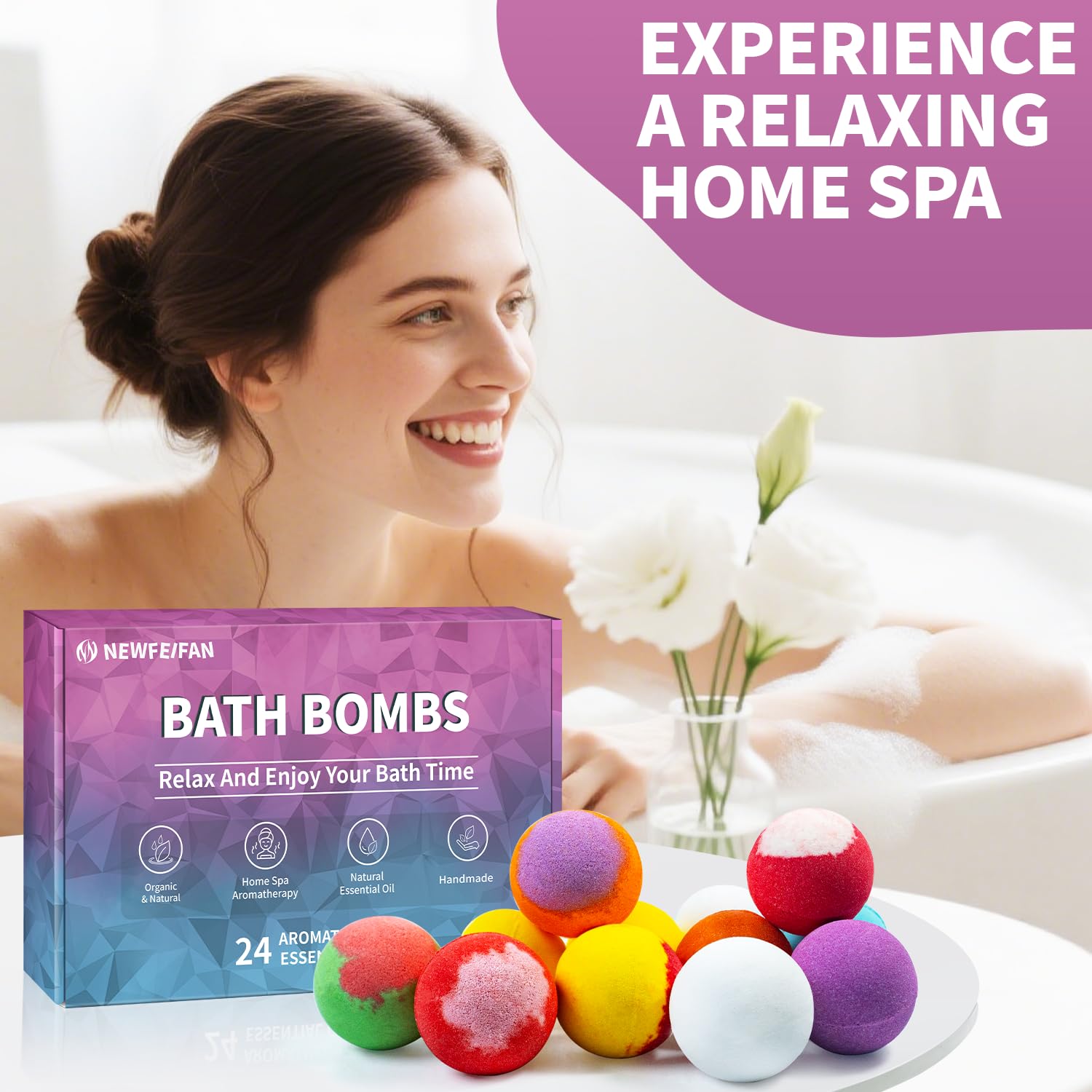 NEWFEIFAN coffret 24 bombes de bain, expérience bien-être à la maison.