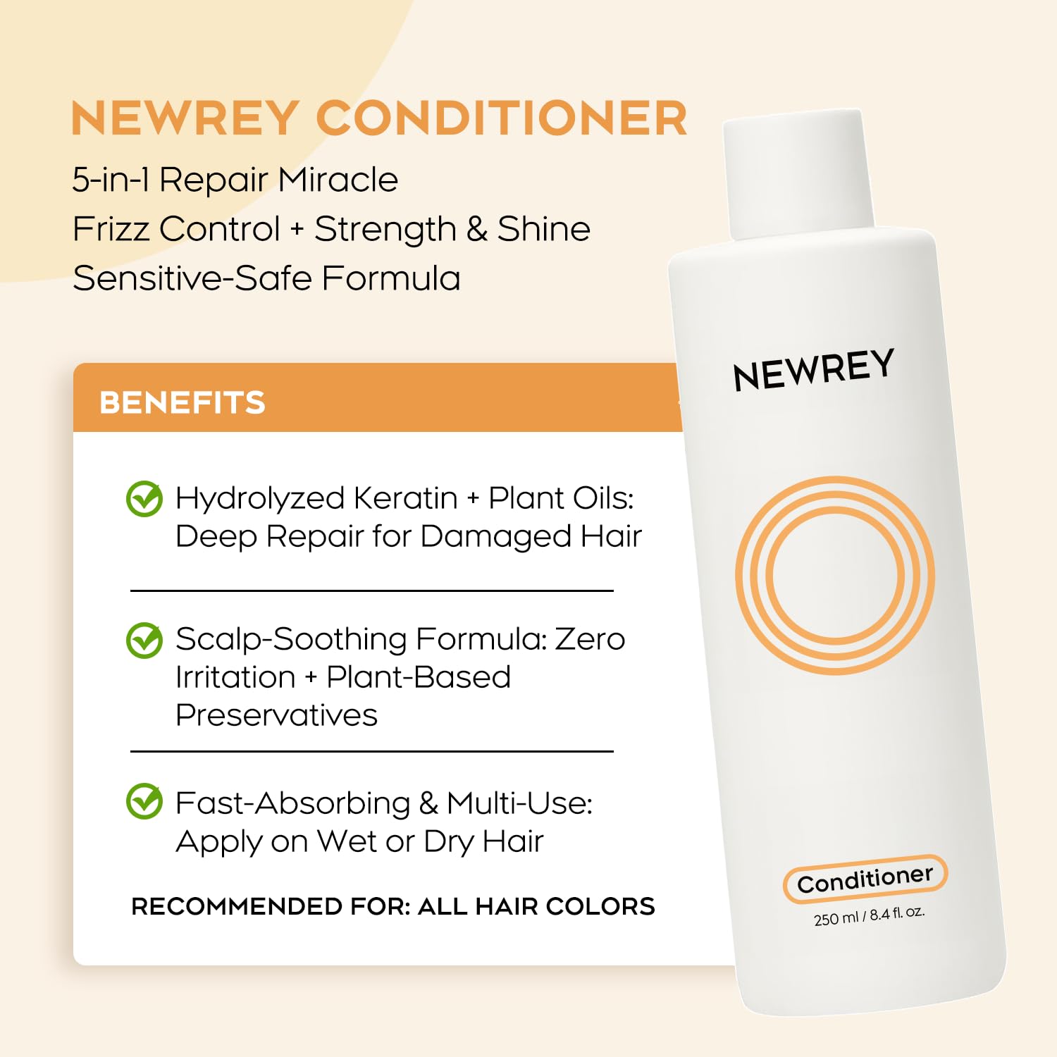 NEWREY Kératine Hydrolysée – texture onctueuse favorisant la réparation en profondeur.