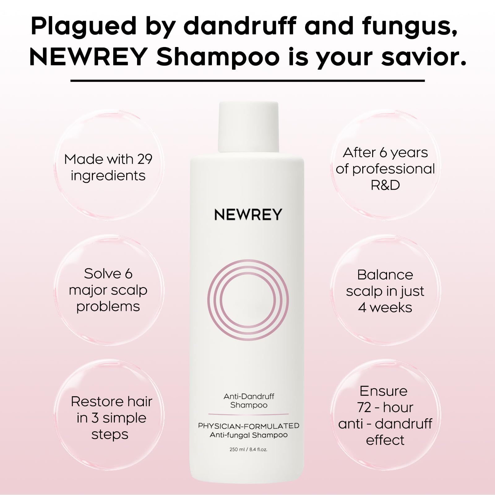 NEWREY Shampoing, soulagement possible des démangeaisons et pellicules, avec une action apaisante.