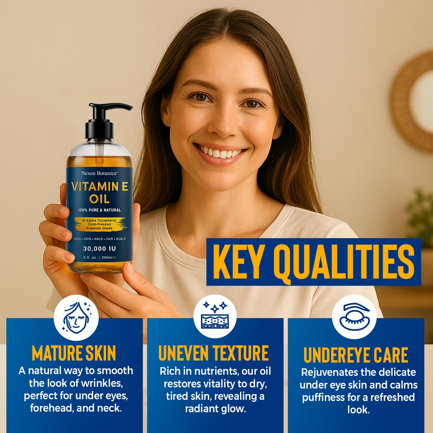 Étiquette naturelle Nexon Botanics sur la bouteille, sans parfum.