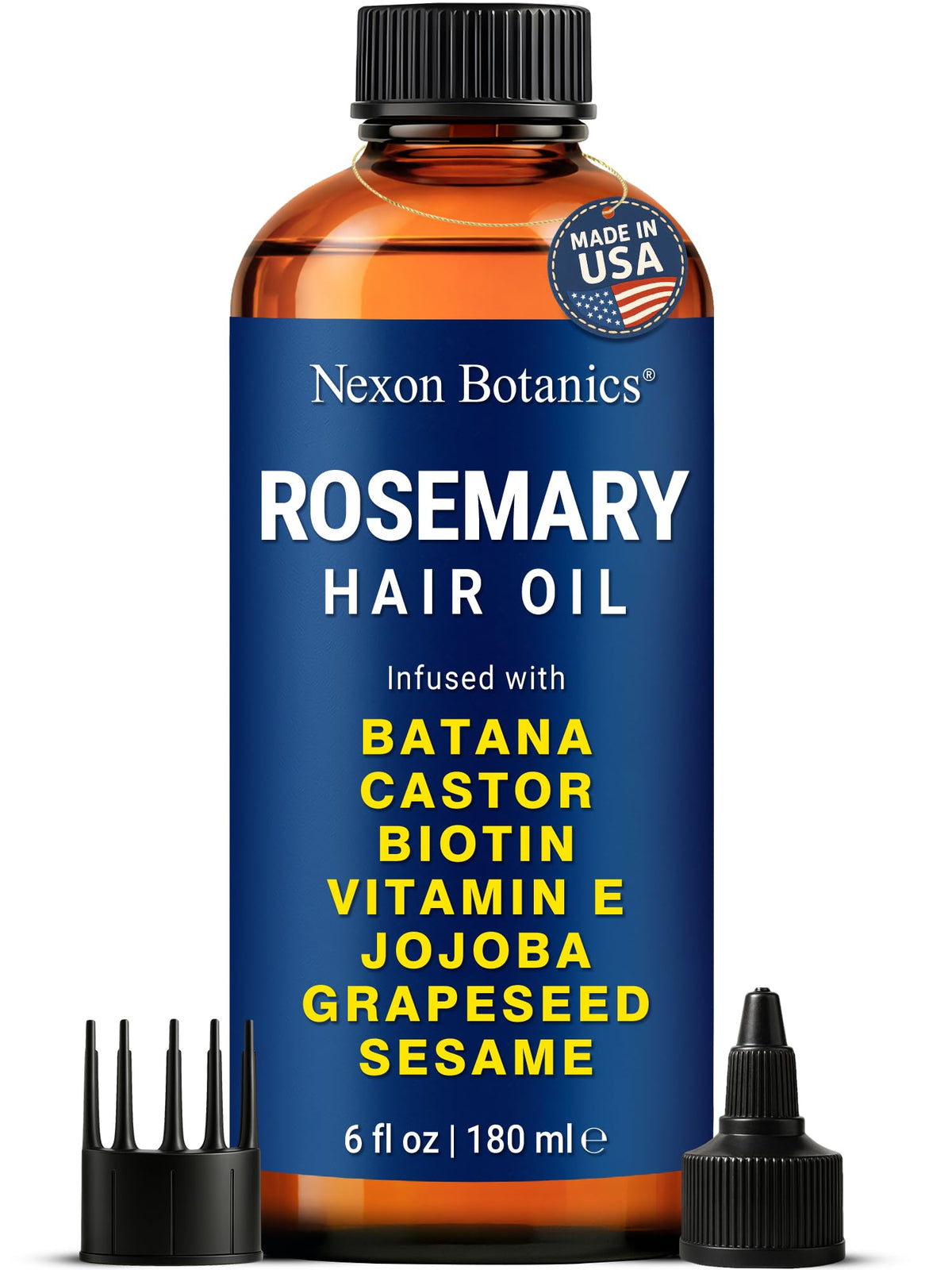 Nexon Botanics Rosemary Oil bottle pouring for scalp refresh and nourishment