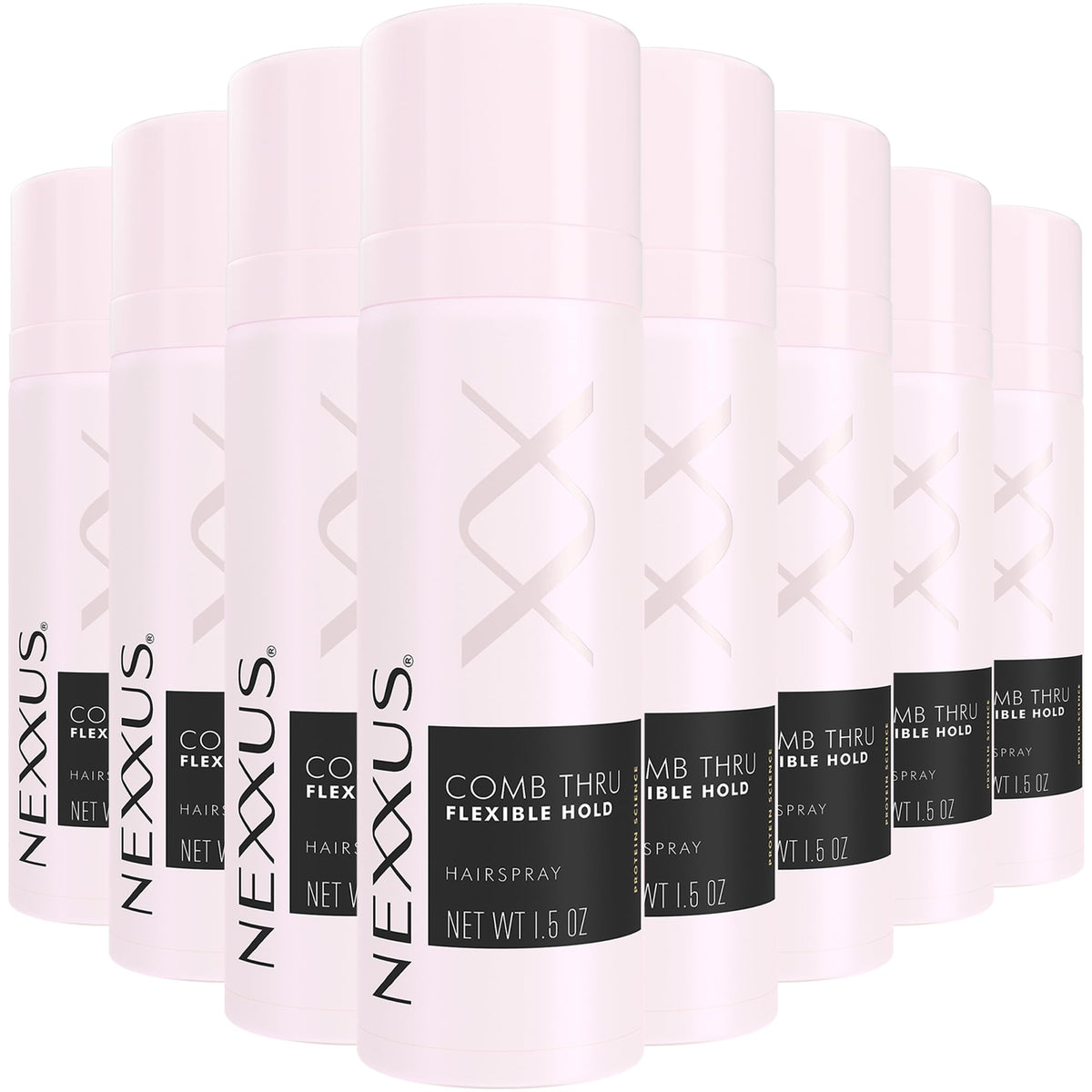 Nexxus Comb Thru spray cheveux, bouteille rose prête pour le voyage et tenue légère.