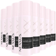 Nexxus Comb Thru spray cheveux, bouteille rose prête pour le voyage et tenue légère.