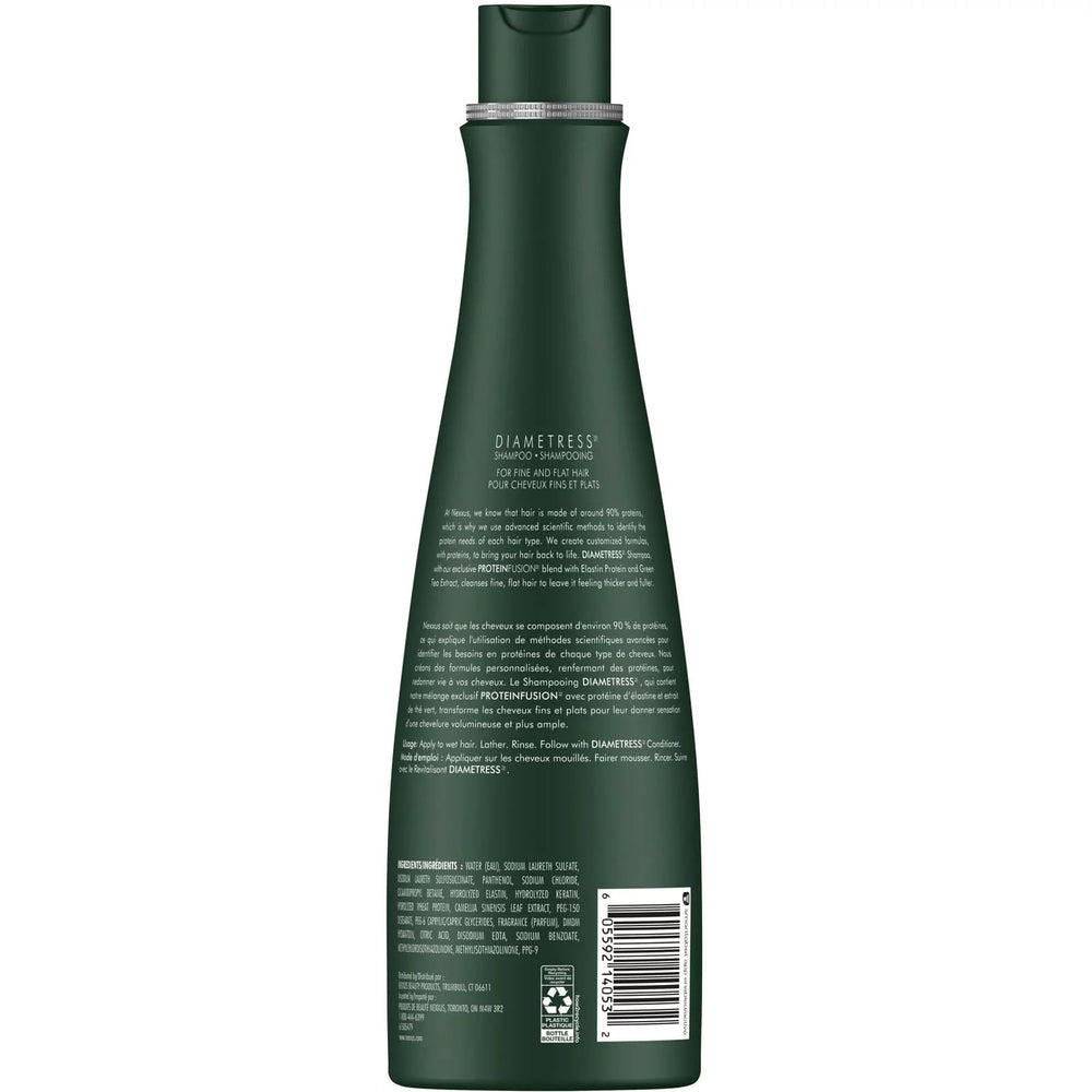 Lot de deux bouteilles Nexxus Diametress, solution économique pour cheveux fins.