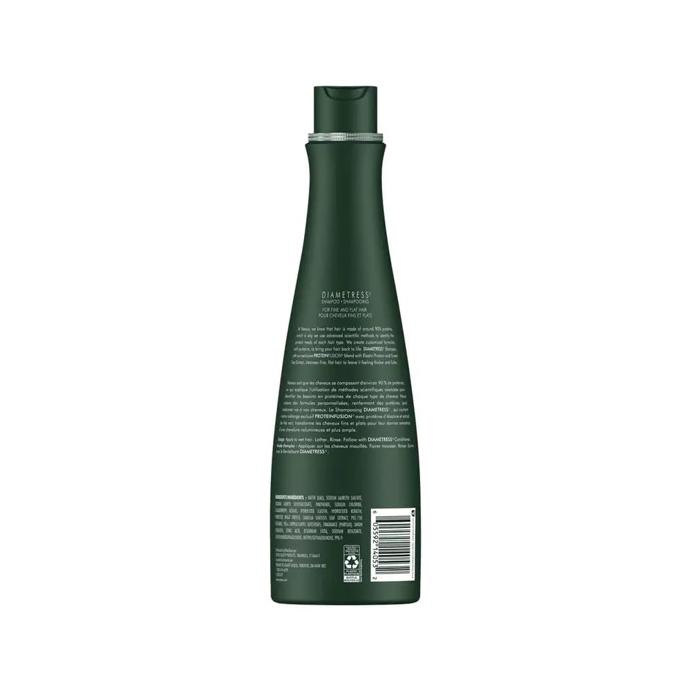 Nexxus Diamtress shampoing volumisant — étiquette du flacon, démêle et donne du mouvement.