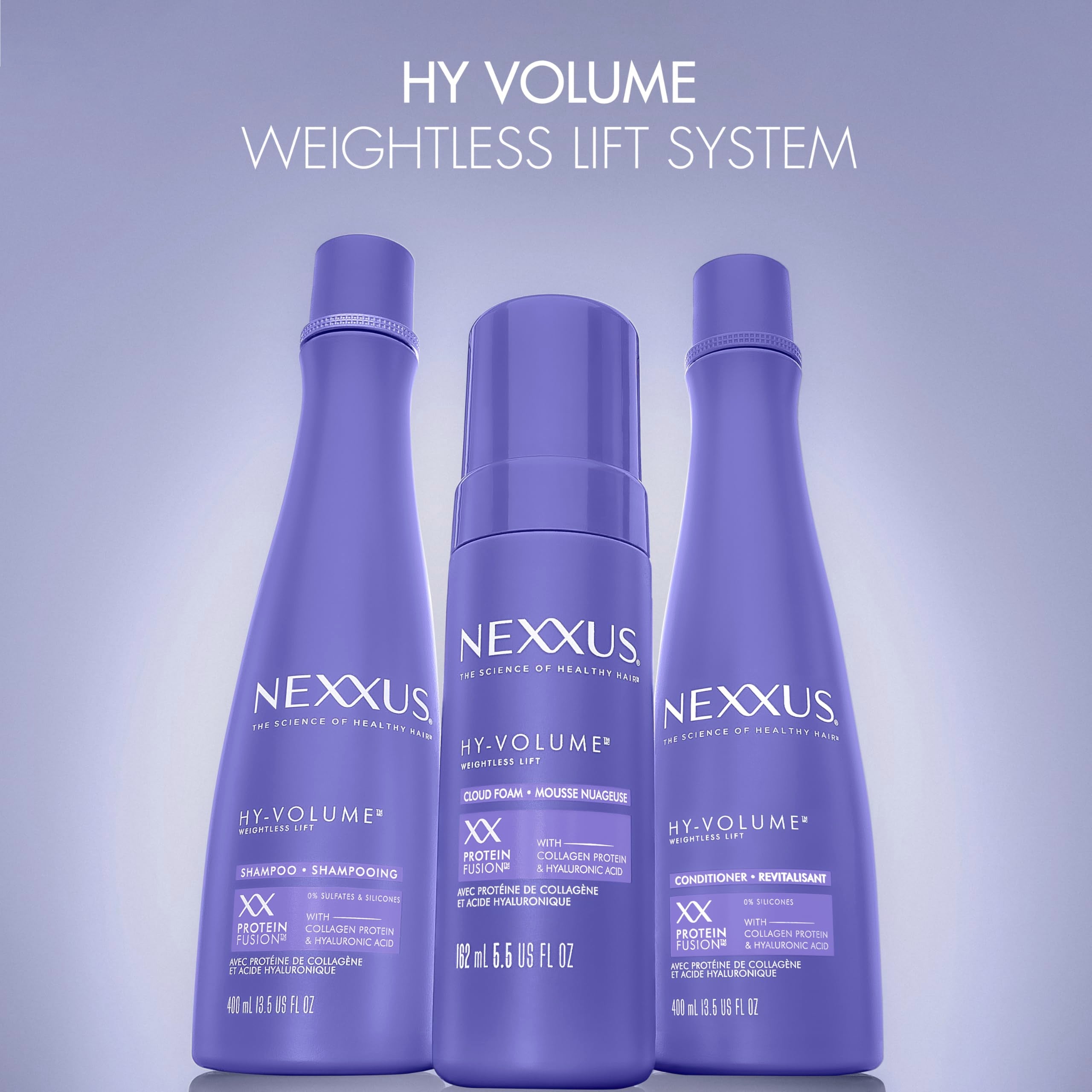 Cheveux brillants et élastiques après l’application de Nexxus HY-VOLUME.