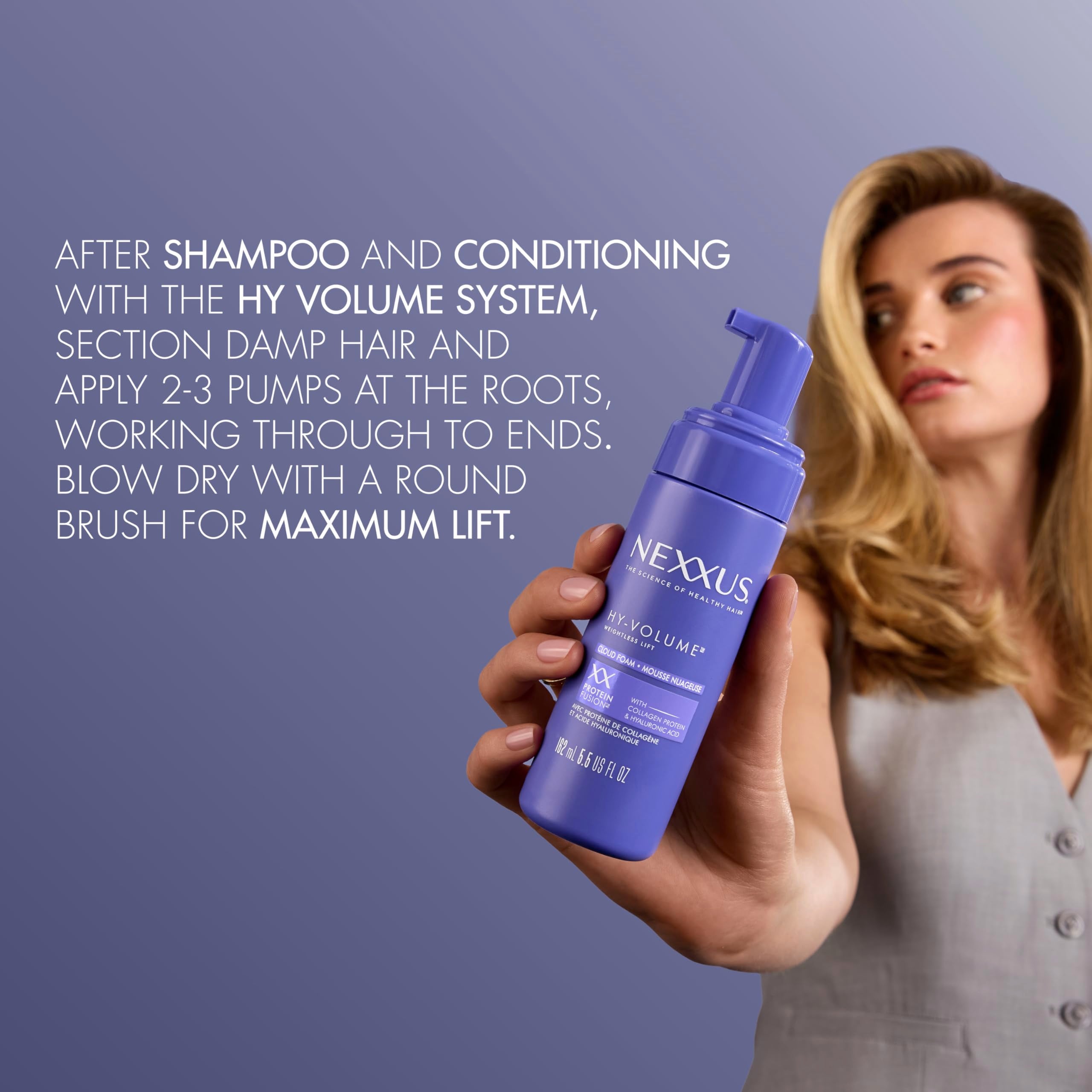 Protection contre humidité et chaleur par la mousse Nexxus sans alcool.