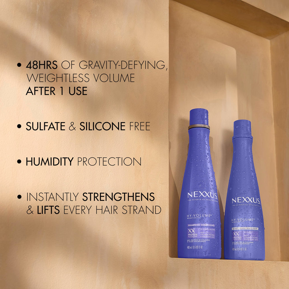 Nexxus Hy-Volume Shampoo, épaissit chaque mèche dès la racine.