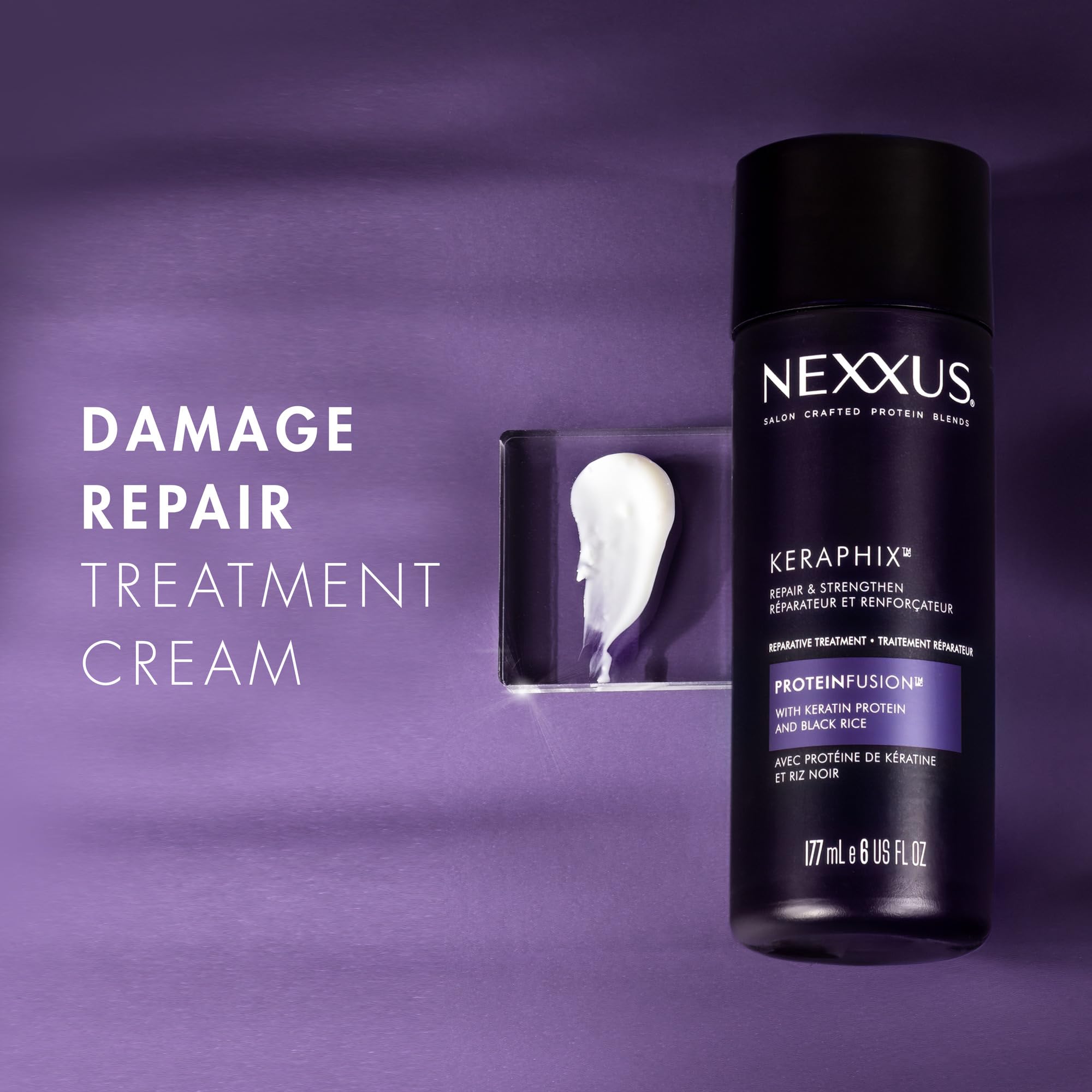 Emballage Nexxus Keraphix, présentation premium sur l’étagère.