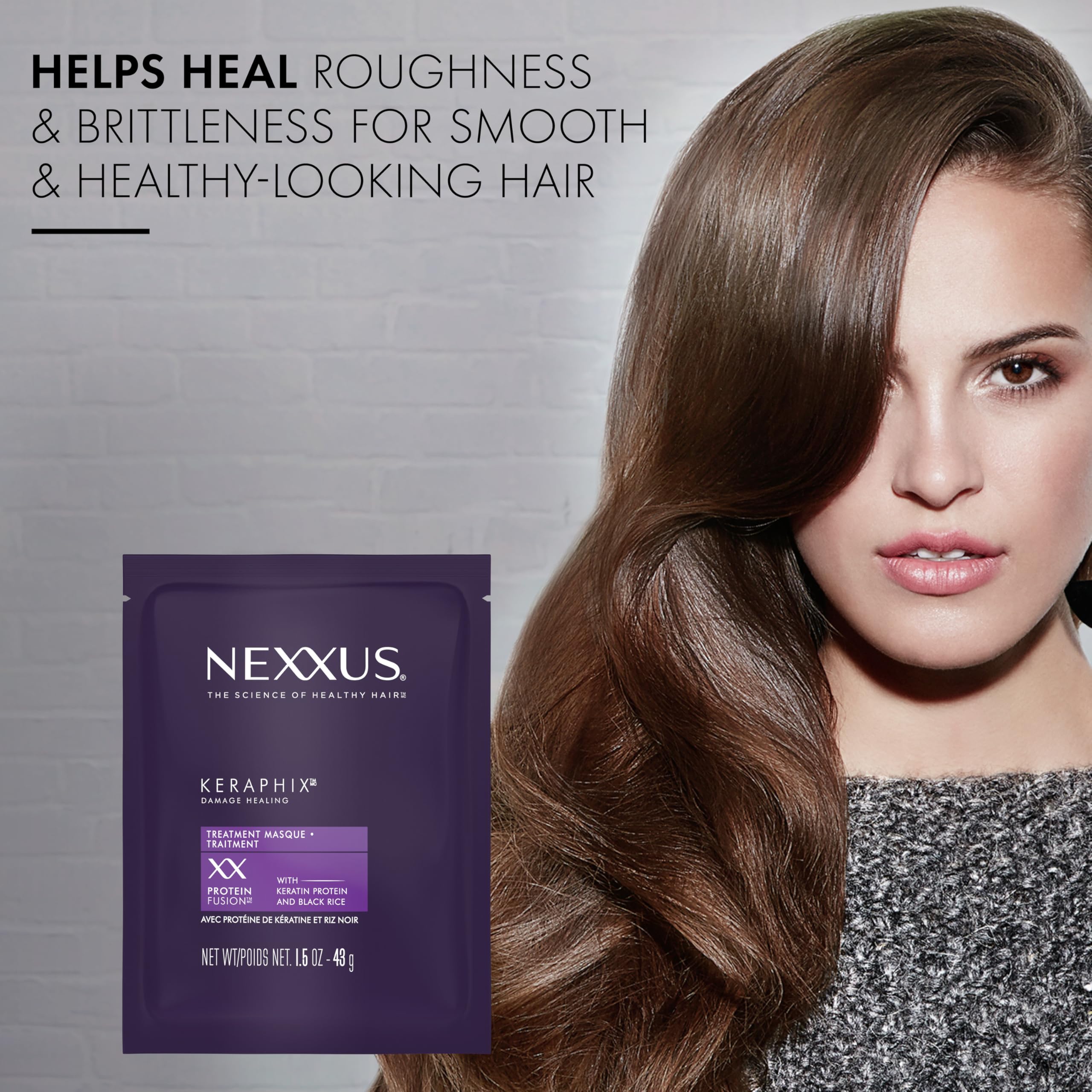 Nexxus Keraphix Masque cheveux plus alignés et lisses après utilisation.
