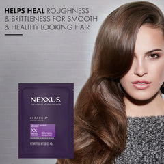 Nexxus Keraphix Masque cheveux plus alignés et lisses après utilisation.