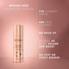 Parfum rose frais de Nexxus Mousse Volume pour une sensation agréable.