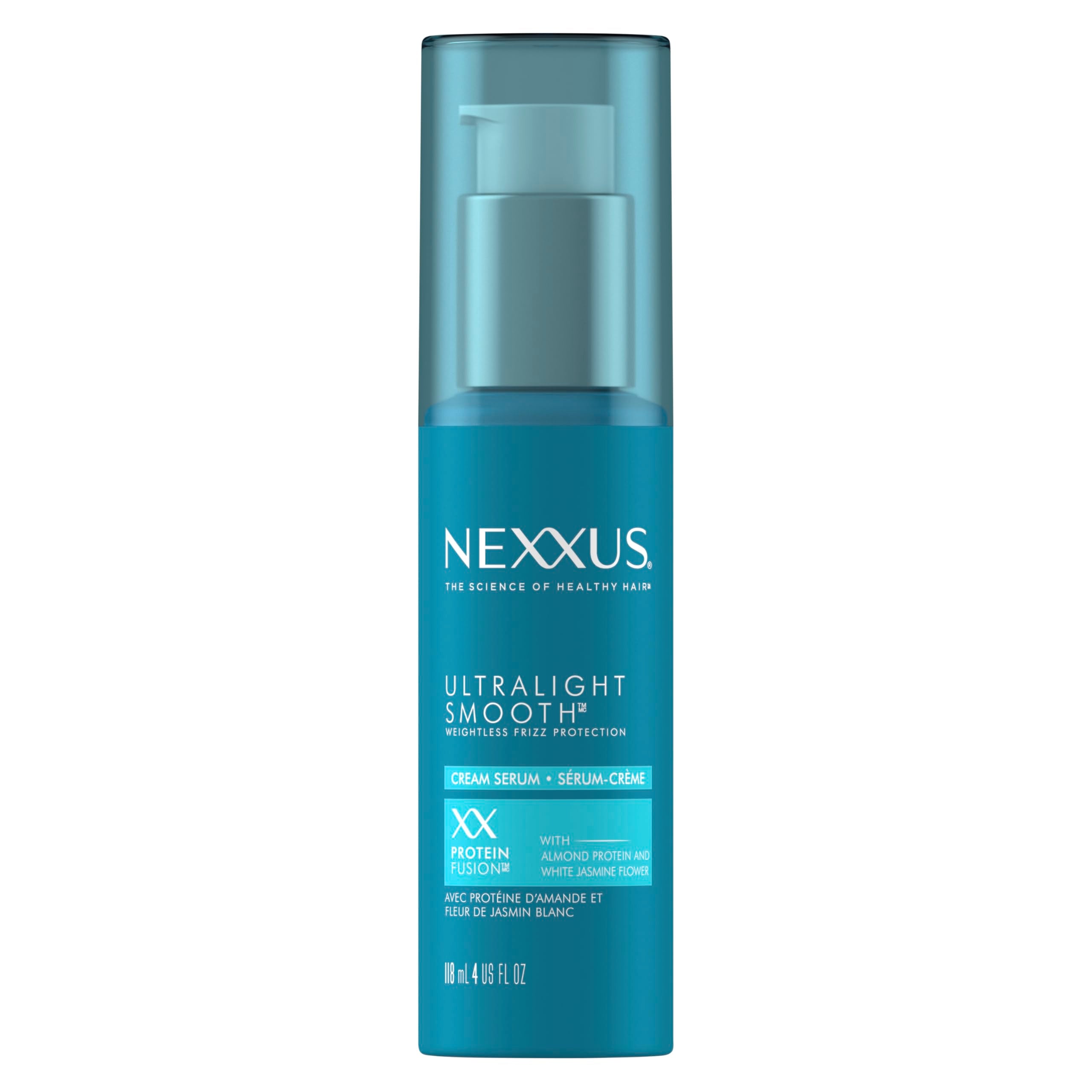 Nexxus Ultralight Smooth Serum sur la bouteille, lutte contre les frisottis tout en apportant de la brillance.