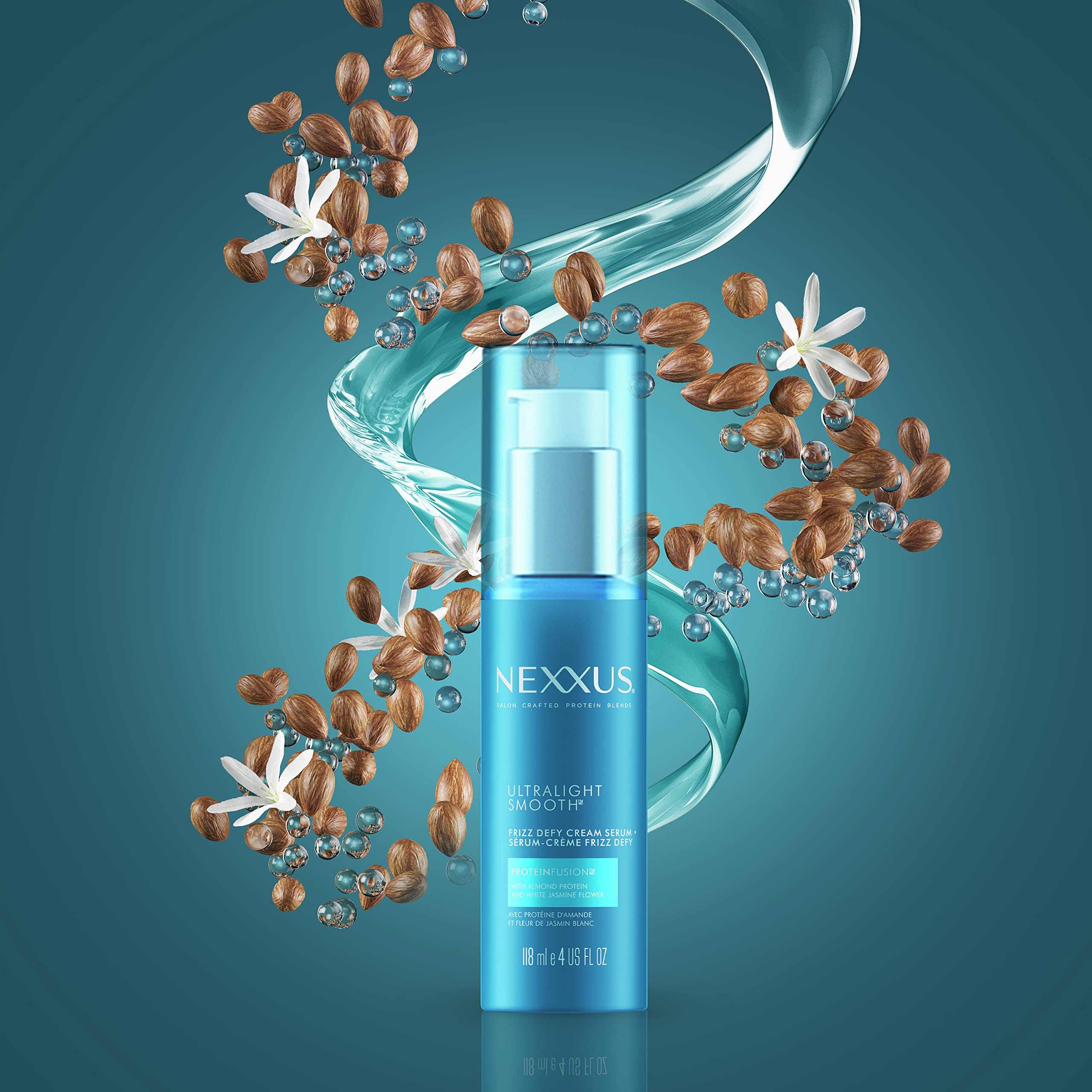 Nexxus Ultralight Smooth Serum – image d’une hydratation légère prête pour le coiffage.