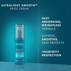 Nexxus Ultralight Smooth Serum – texture crème, cheveux frisés disciplinés sans alourdir.