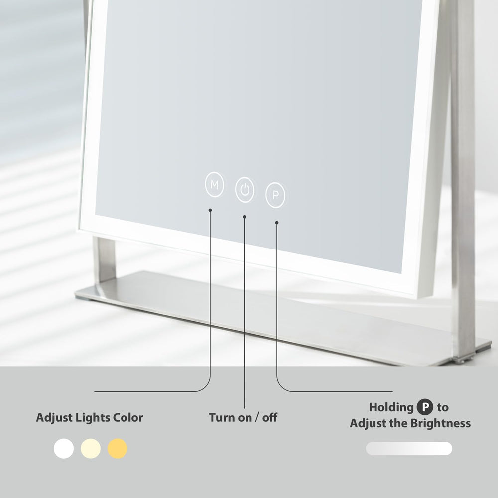 NEZZOE miroir sur socle métallique argenté et verre HD robuste, idéal sur table.
