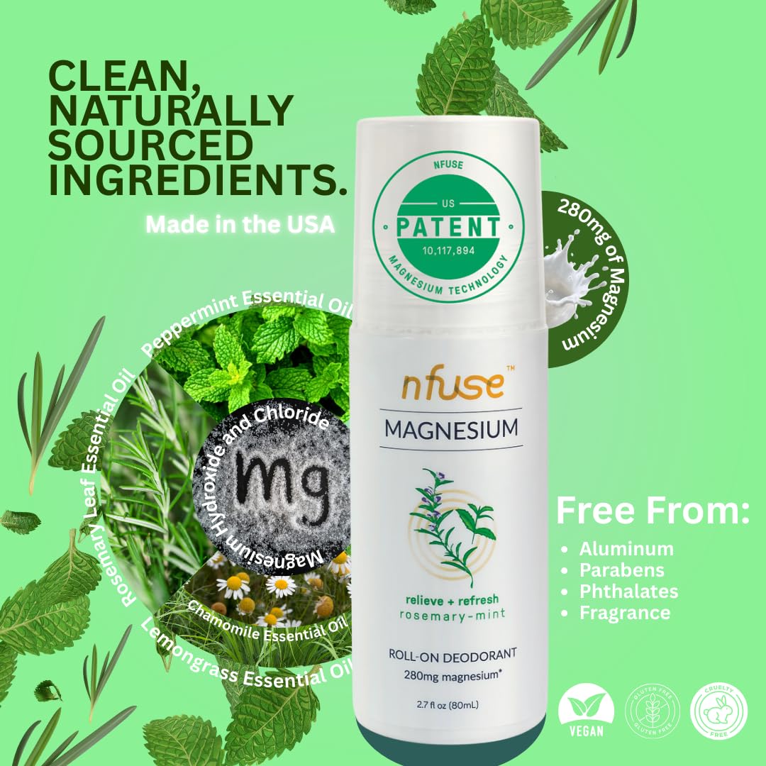 nfuse roll-on magnésium rosementhe application: absorption rapide et sensation agréable.