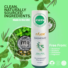 nfuse roll-on magnésium rosementhe application: absorption rapide et sensation agréable.