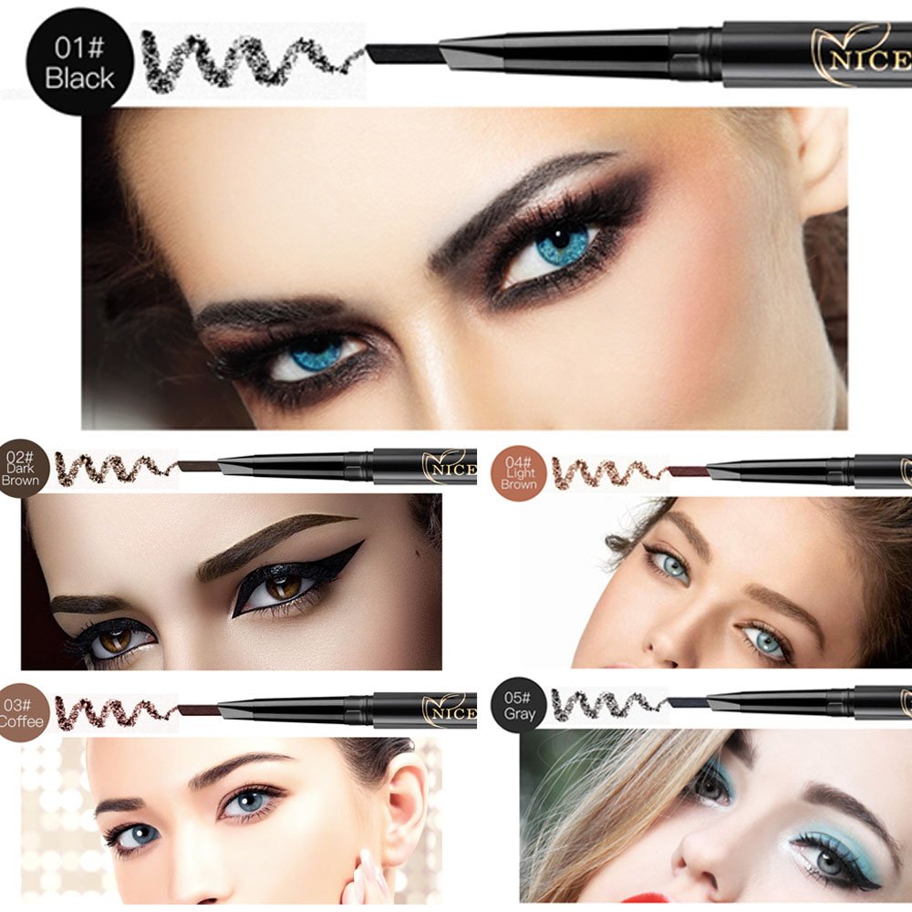 NICEFACE Crayon sourcils Double extrémité Gris 5: brosse intégrée pour estomper.
