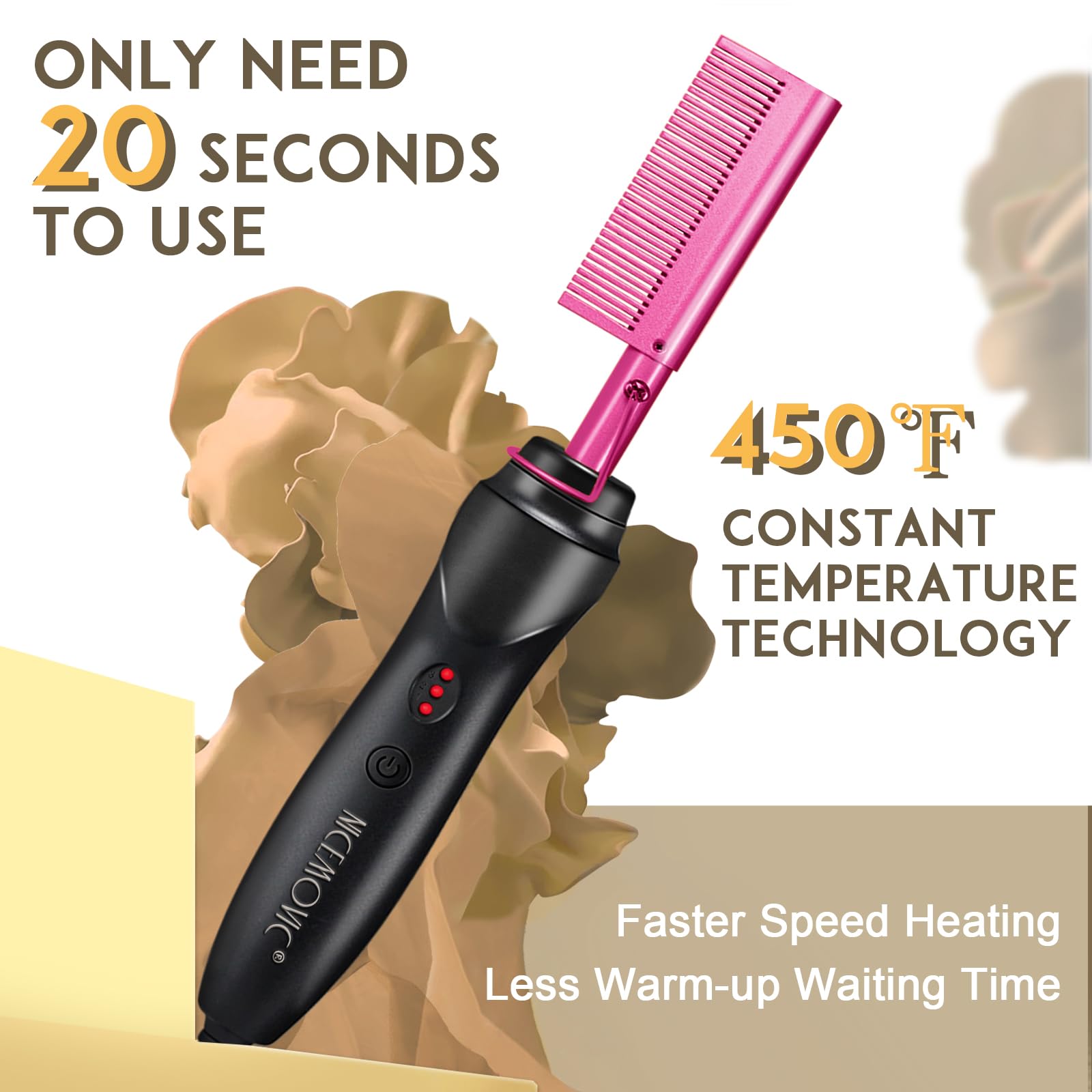 NICEMOVIC poignée ergonomique rose – prise en main confortable lors du coiffage.