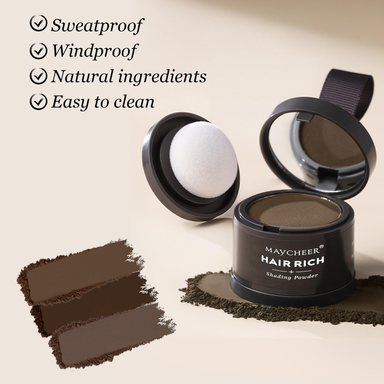 Nicgou Maycheer compact avec miroir et applicateur pour retouches.