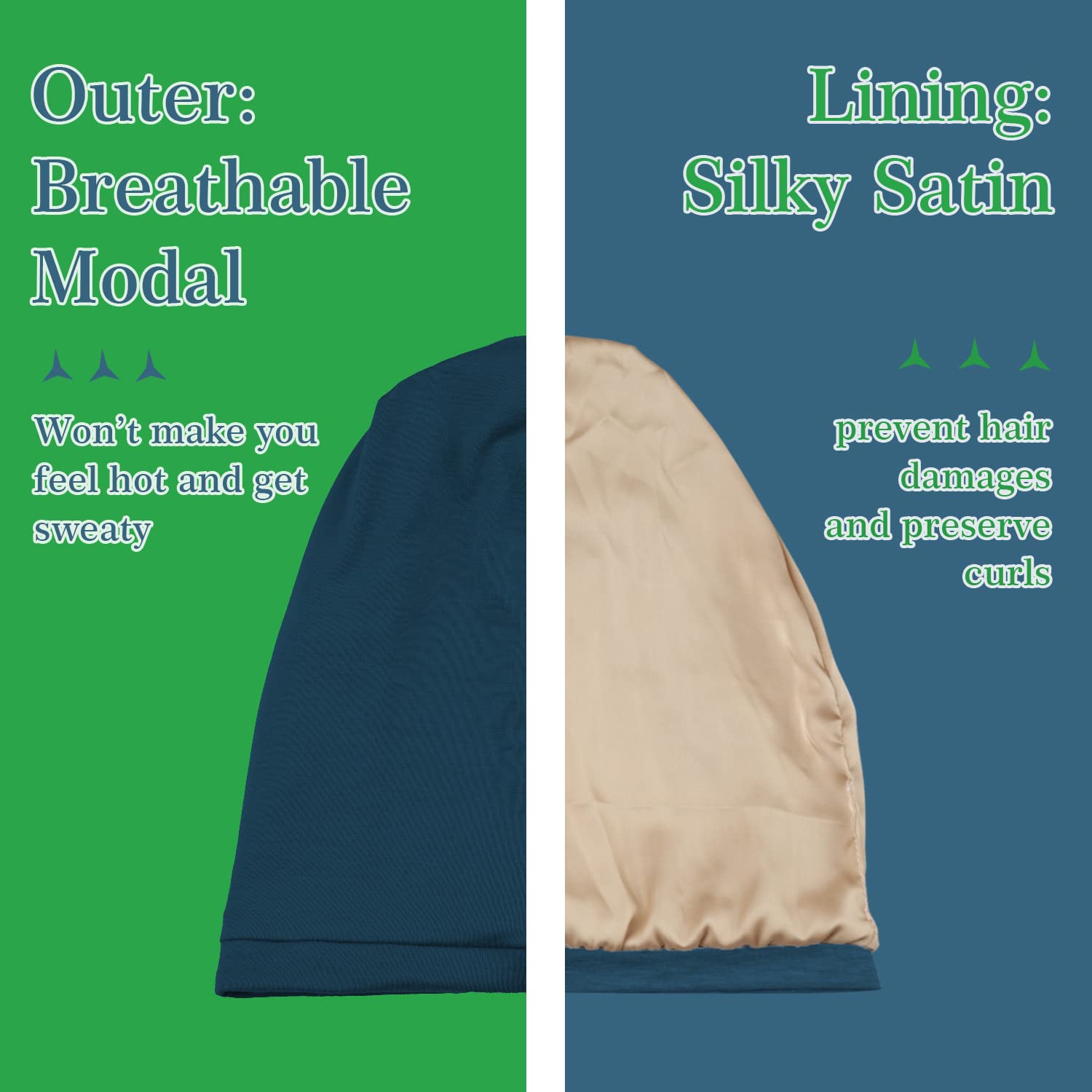 NICPOO bonnet satin noir et vert, usage nocturne et soins quotidiens.