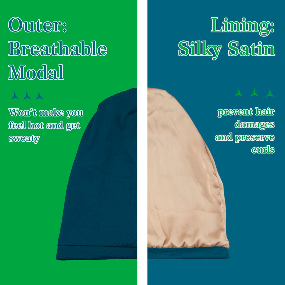 NICPOO bonnet satin noir et vert, usage nocturne et soins quotidiens.