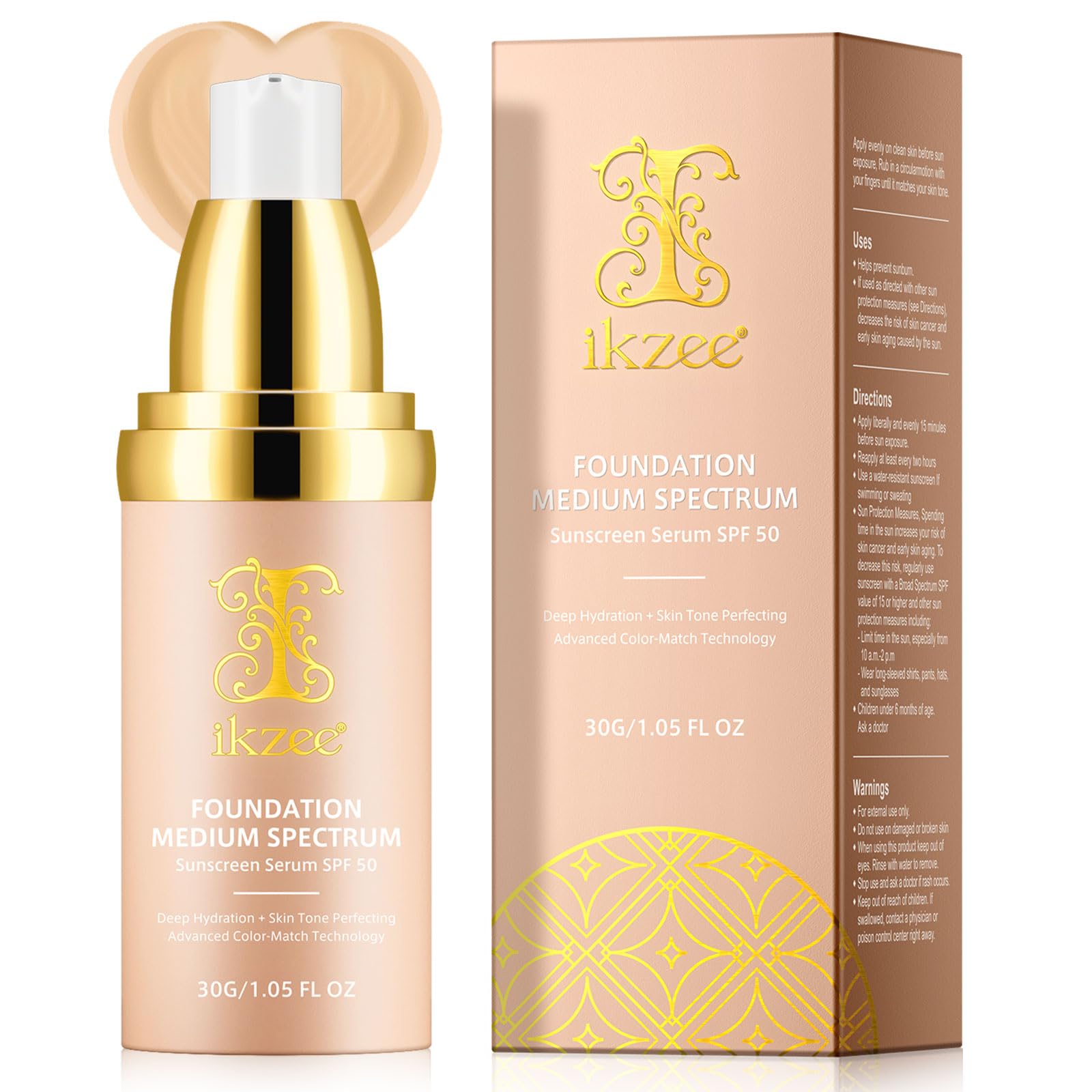 NIFEISHI fond de teint 4 en 1 SPF50, forme bouteille pompe, idéal en déplacement.