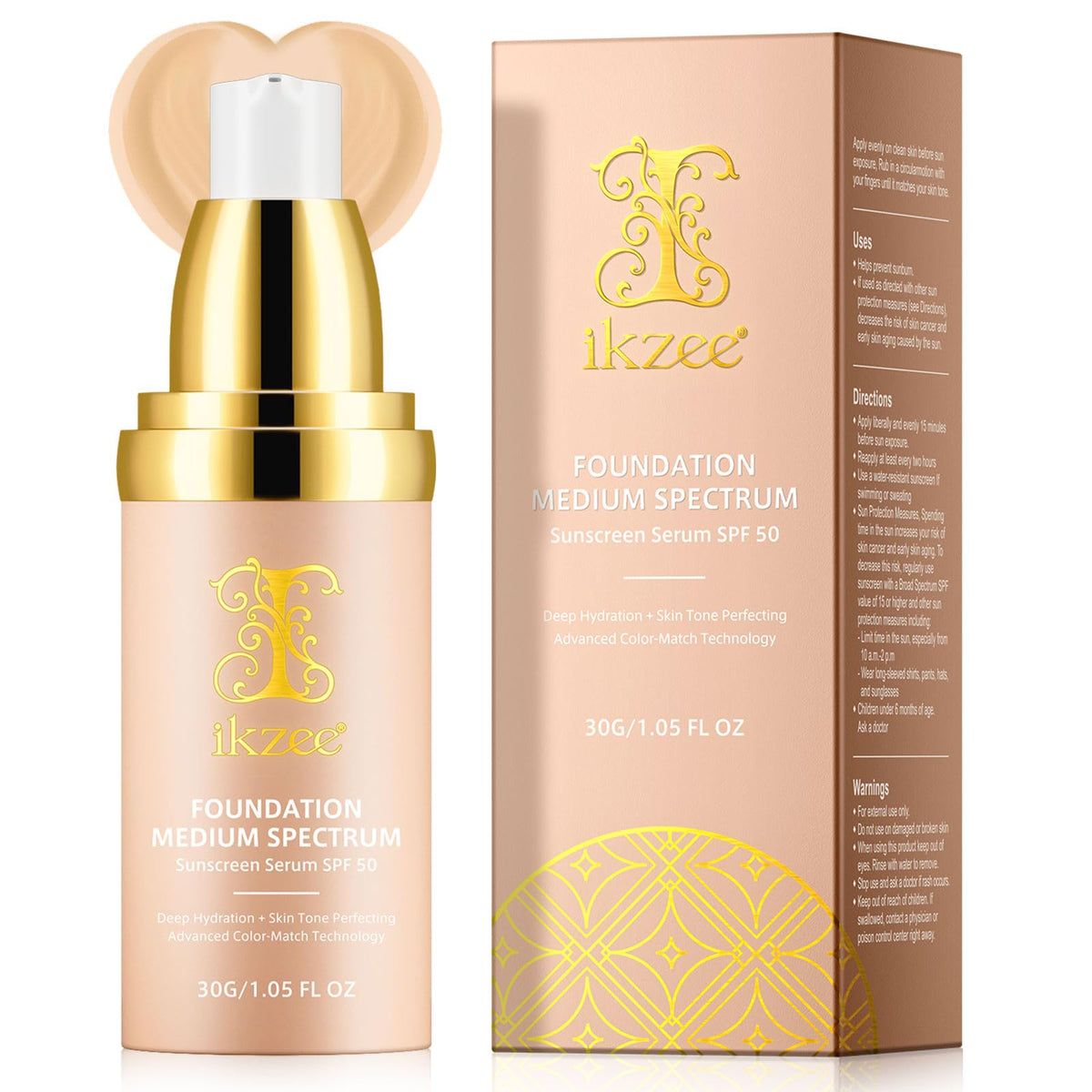 NIFEISHI fond de teint 4 en 1 SPF50, forme bouteille pompe, idéal en déplacement.