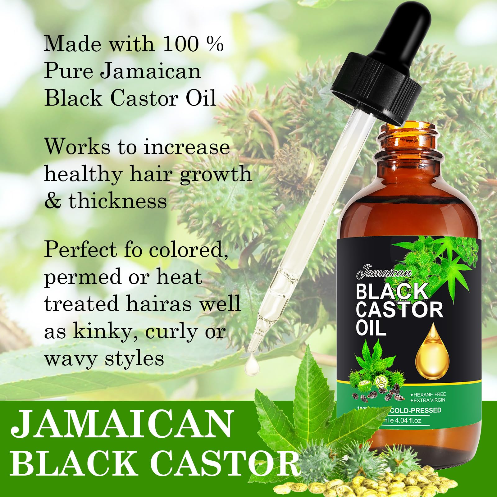 NIFEISHI huile ricin noir jamaicain en flacon – soin visage et peau.