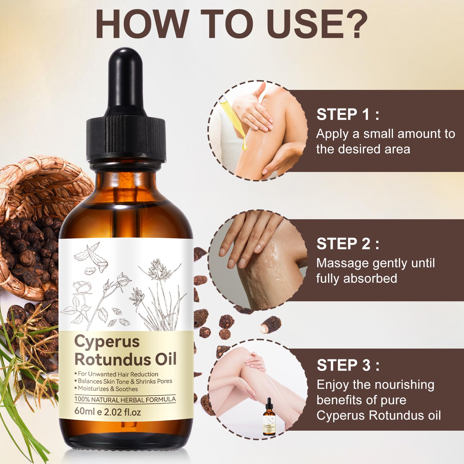 NIFEISHI huile Cyperus Rotundus pour un rituel quotidien de soin peau.