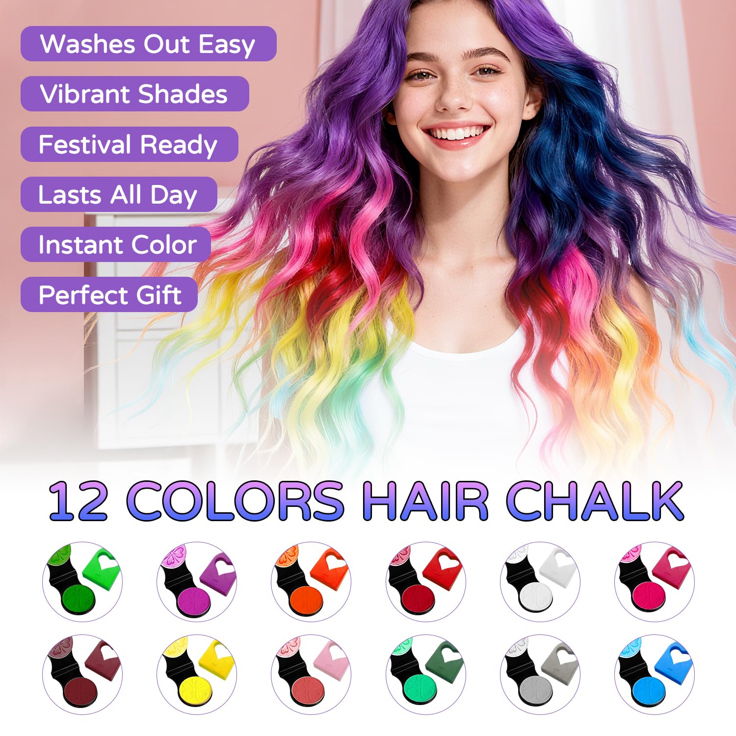 NiifaWh craie cheveux rouge: couleur vive et lavable rapidement après la fête.