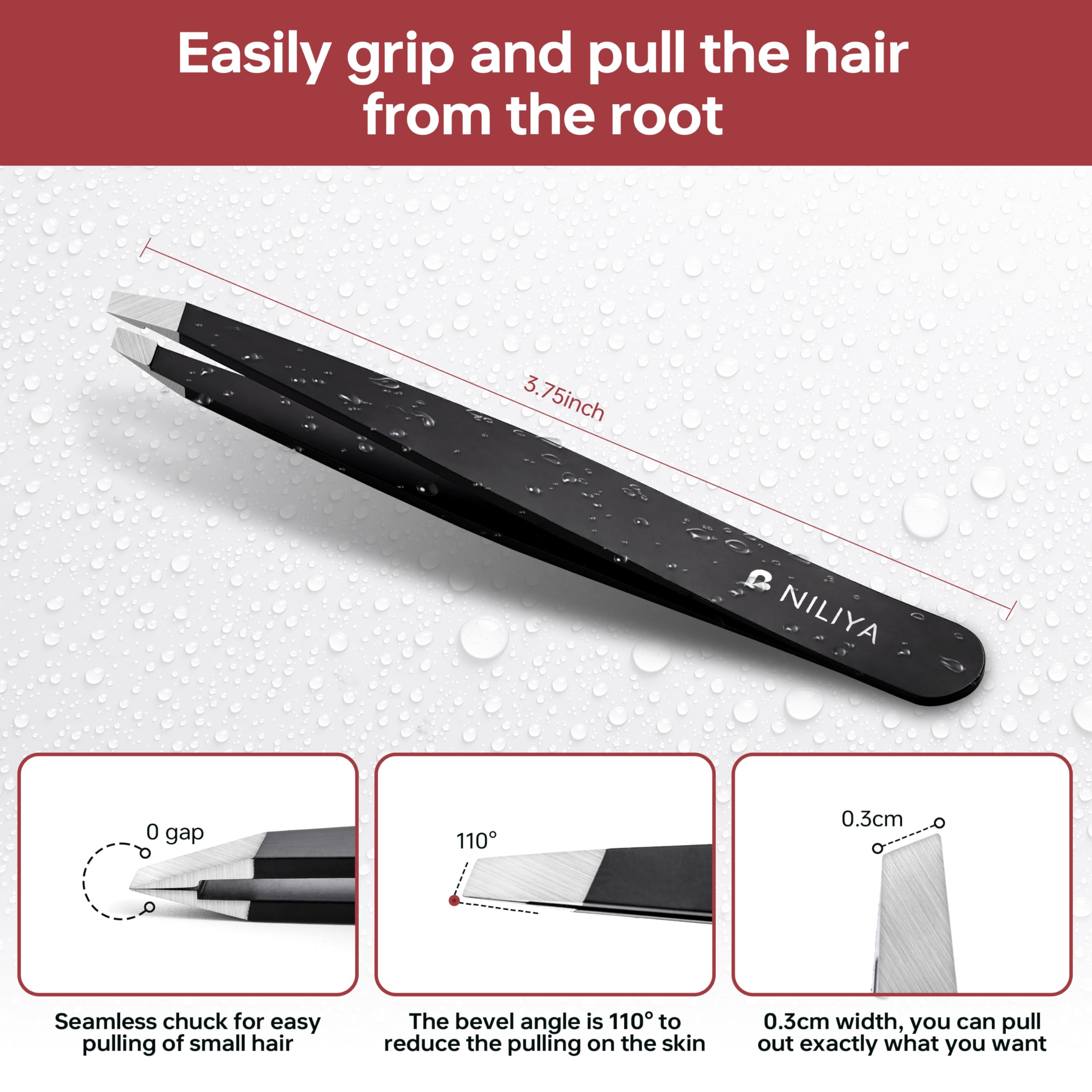 Pince-visage inox NILIYA durable pour retirer poils et impuretés en douceur.