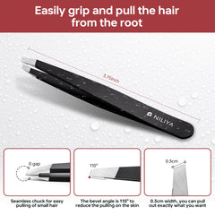 Pince-visage inox NILIYA durable pour retirer poils et impuretés en douceur.