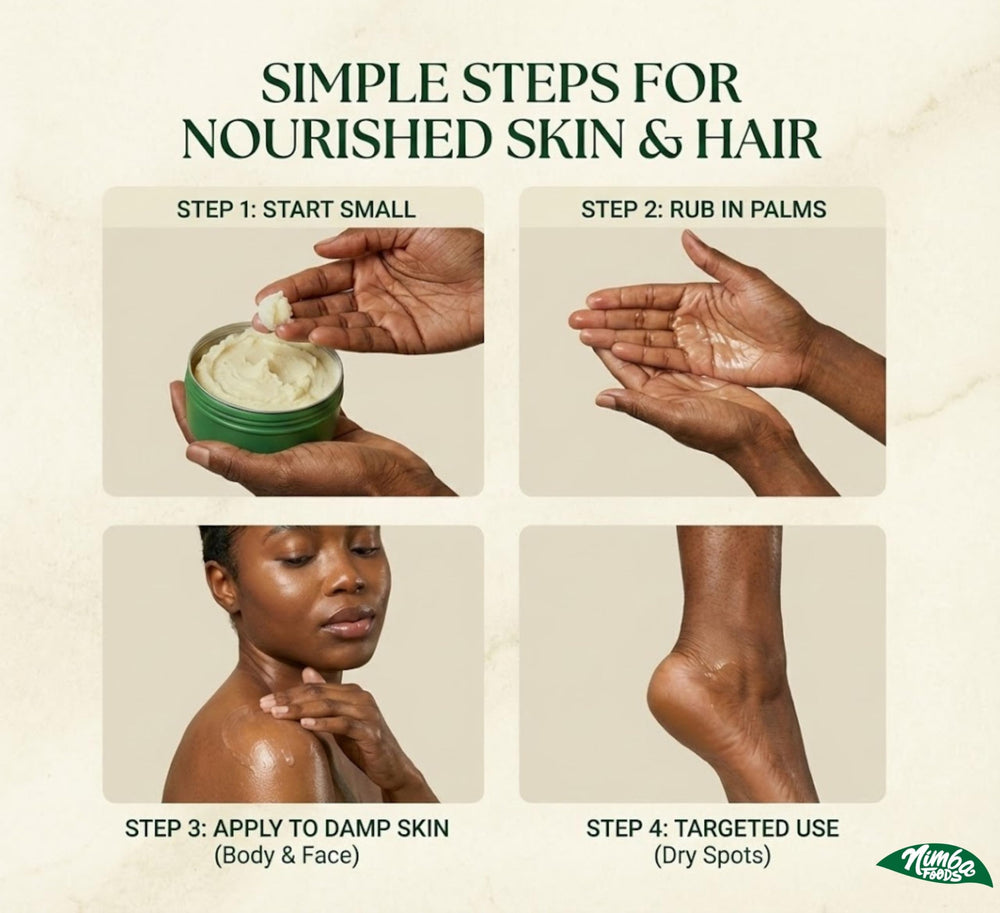 Apaisement peau sèche avec beurre karité Nimba Foods.