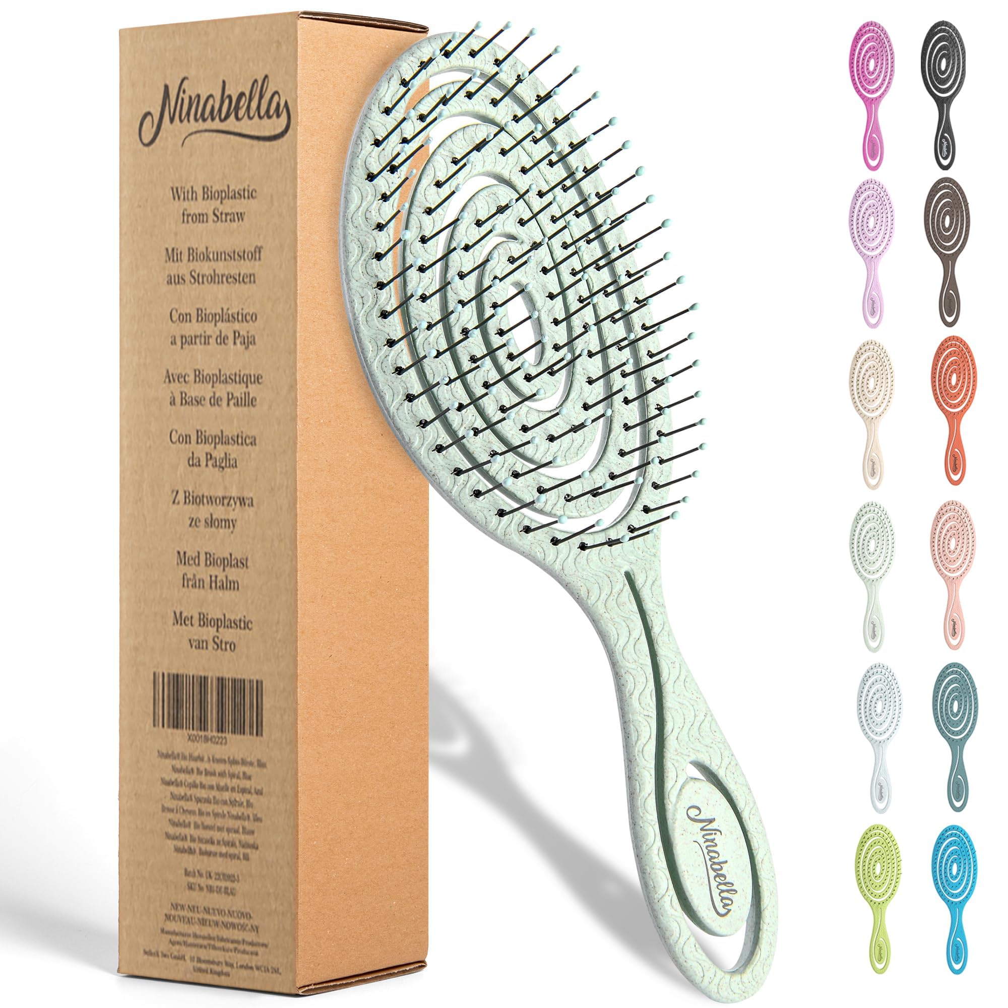 Ninabella brosse démêlage spirale verte – démêlage en douceur et massage agréable