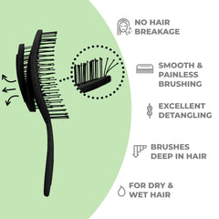 Ninabella brosse démêlante ergonomique noir, prise en main confortable.