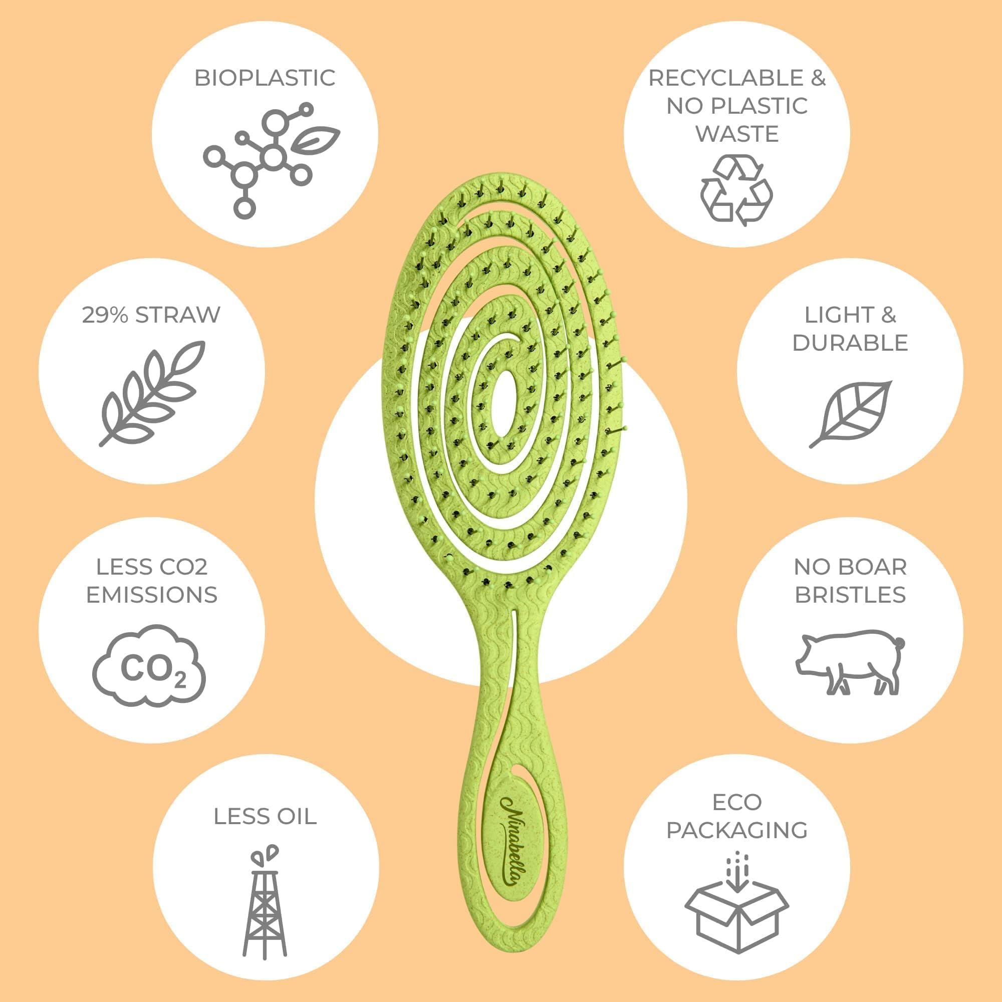 Ninabella brosse Detangle sans tiraillement protège les cheveux lors du démêlage.