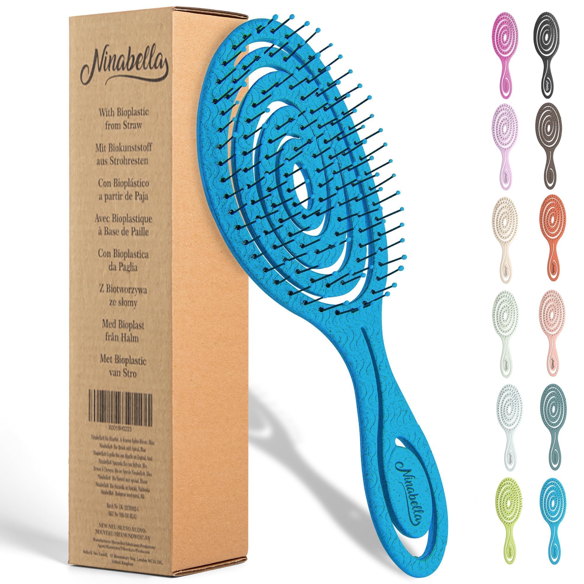 Brosse Ninabella Detangle spirale bleue, démêlage doux sans douleur.