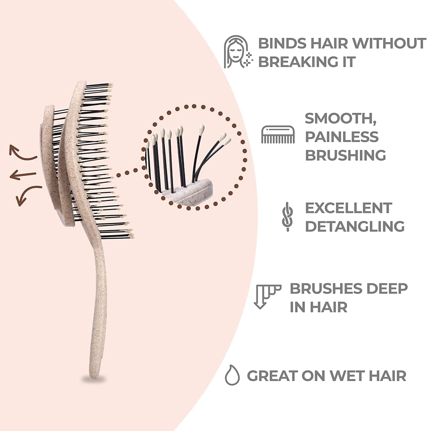 Brosse Ninabella démêlage sans douleur en main, adaptée à tous profils capillaires