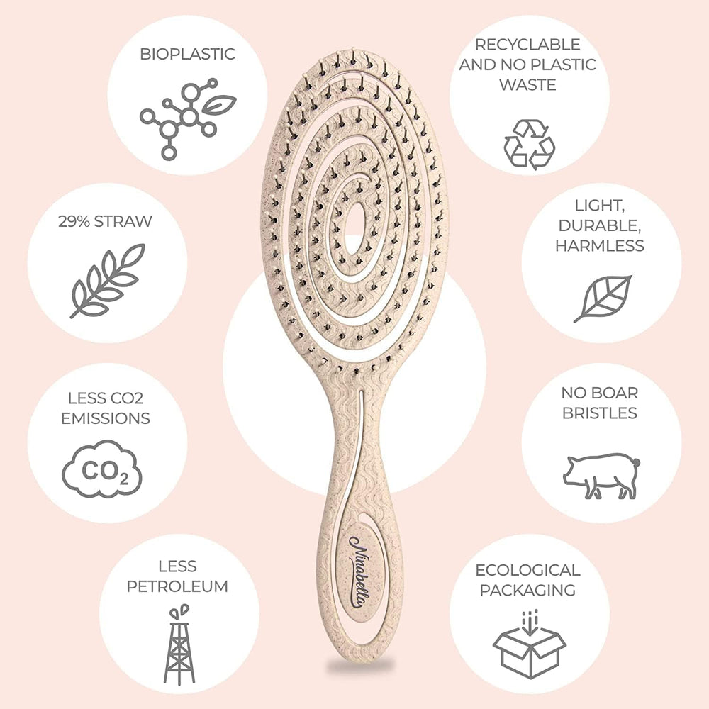 Brosse Ninabella ergonomique avec poignée légère et tête spiralée pour un brushing agréable