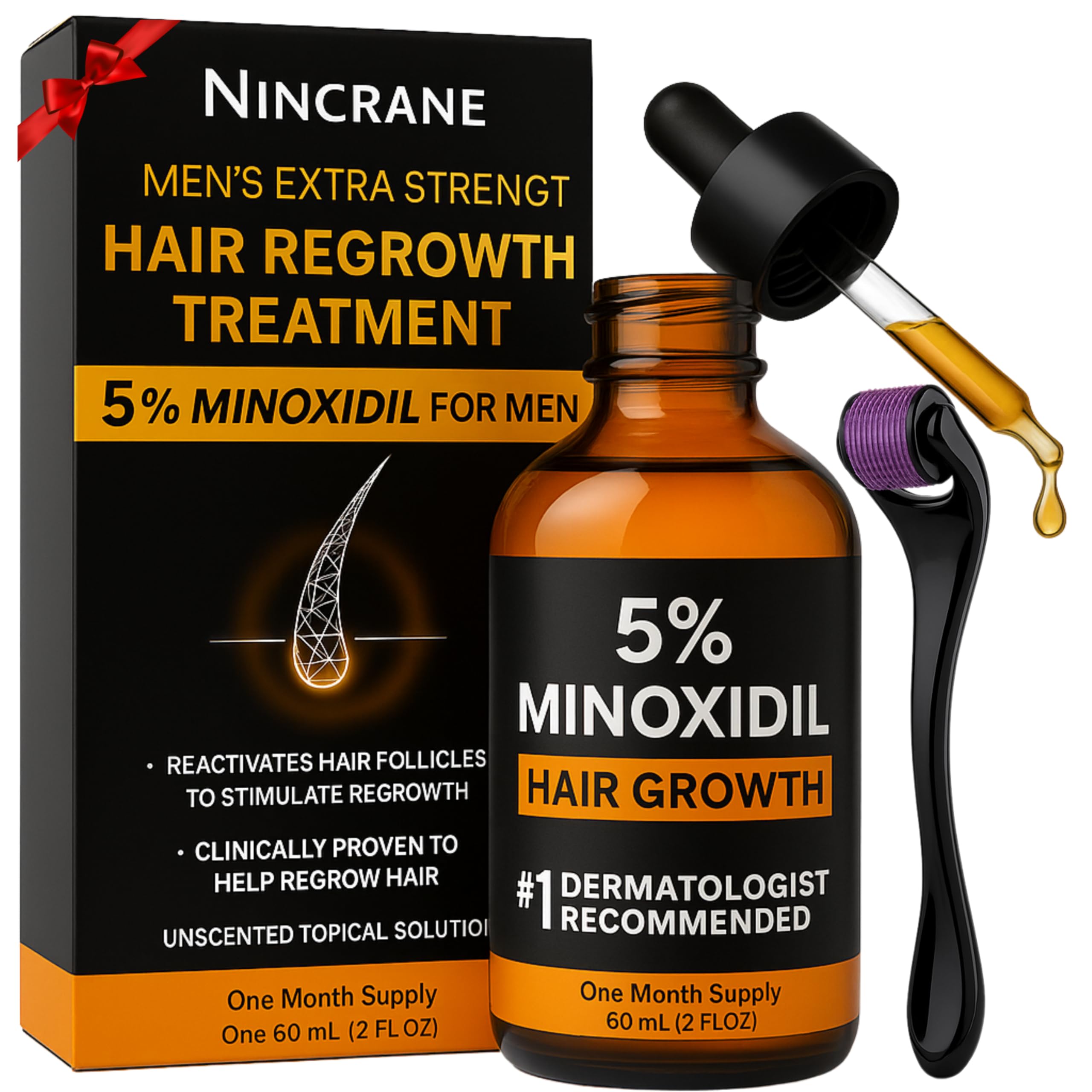 Nincrane Minoxidil 5% sur barbe: stimulation des poils pour une barbe plus fournie.